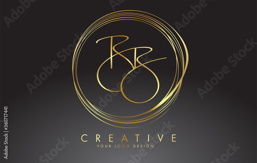 Handwritten Golden BB Letters Logo with a minimalist design. BB Sign with Golden Circular Circles.