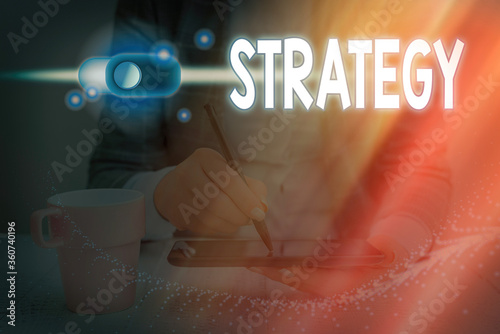 Writing note showing Strategy. Business concept for action plan or strategy designed to achieve an overall goal Graphics padlock for web data information security application system