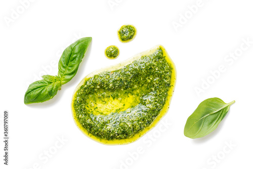 Traditional italian sauce pesto spread isolated on white background