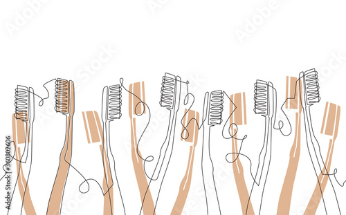 Background with Bamboo Toothbrushes and Space for Trext. Seamless Vector Pattern. Can be used as an element to create a poster, banner, packaging, home decor, advertising or other design work.