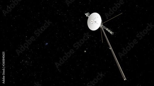 Voyager satellite in deep space, artificial satellite in space, Voyager abroad the solar system 3d render