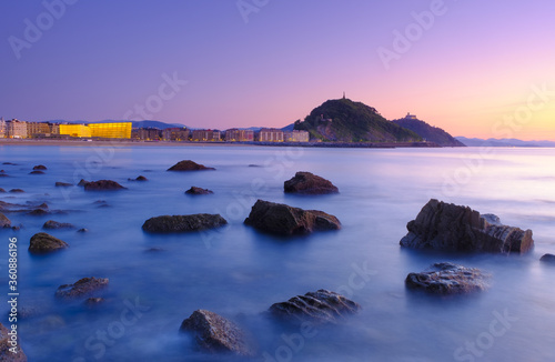 Zurriola beach sunset, Donostia city coast, San Sebastian, Euskadi