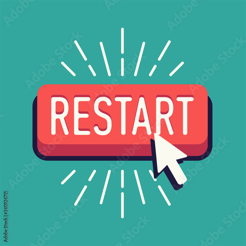 Cool vector restart button with cursor in flat design. Ideal for social media content updates