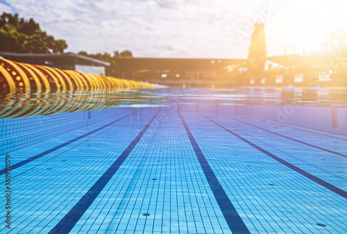 View of the water surface and the floor in the outdoor pool