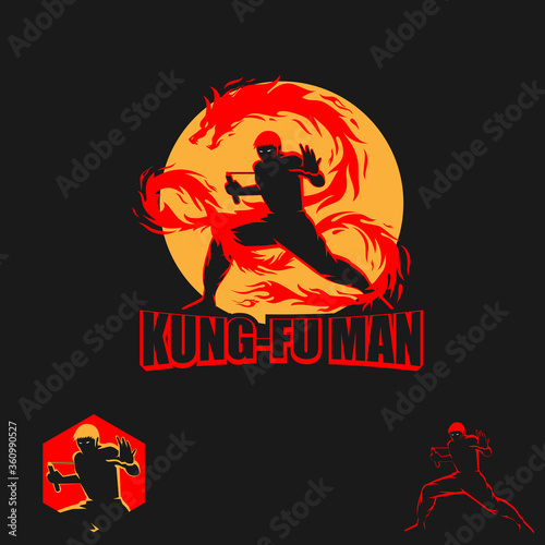 Kungfu Man vector symbol martial artist with double stick or nunchaku