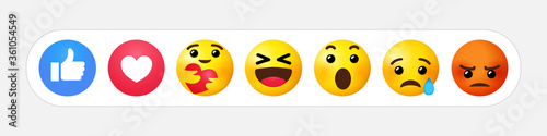 High quality yellow vector cartoon emoticons comment. Social media chat comment icon reactions template: like, love, care, smile, sad, face tear, Loll, wow or angry emoji. Laughter character message