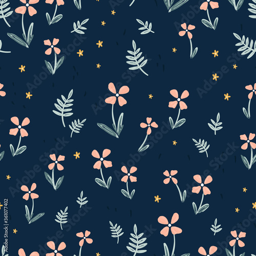Cute hand drawn ditsy floral seamless pattern, flower background, great for textiles, banners, wallpapers, wrapping - vector design