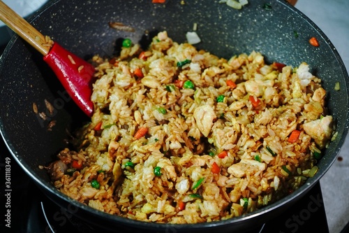 Homemade Chinese Smoky fried rice, selective focus