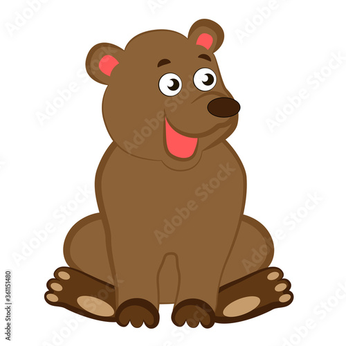 Cartoon brown bear cub on a white background.