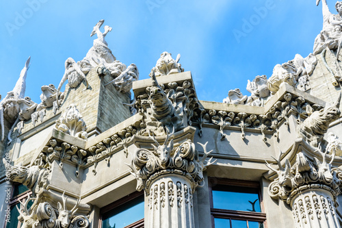 House with chimeras in Kiev, Ukraine. Art Nouveau building with sculptures of the mythical animals was created by architect Vladislav Gorodetsky between 1901 and 1903.