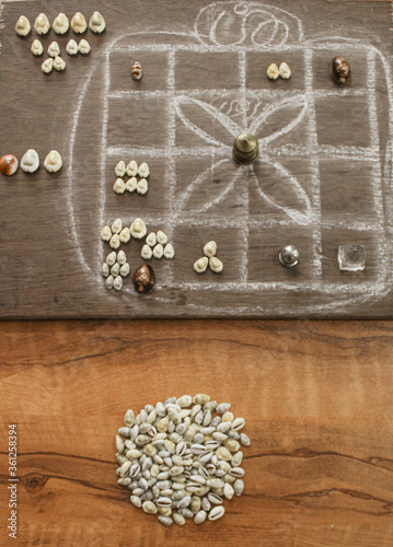 indian astrology image with its tools and sea shells 