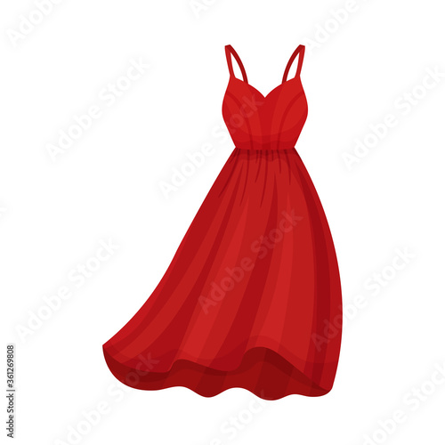 Red Dress with Thin Shoulder Straps and Wide Dress Border Vector Illustration
