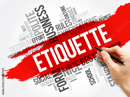 Etiquette word cloud collage, concept background