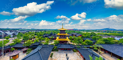 Aerial photos of temples at Guangfulin site, Shanghai, China