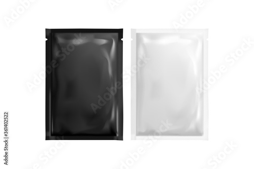 Two blank sachet packet black color and white color. Vector template for mock-up