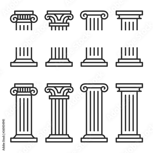 Columns line icon set. Ancient architecture pillars vector illustration