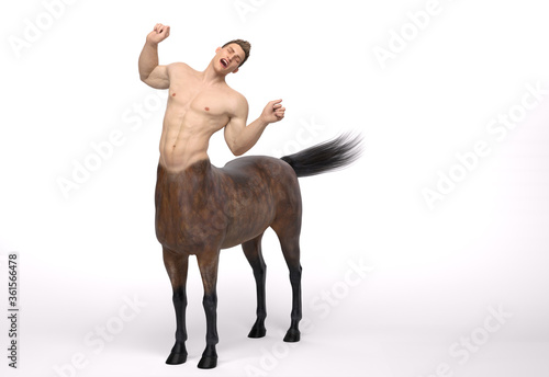3D Rendering : A portrait of the male centaur, a pinup centaur posing in the studio