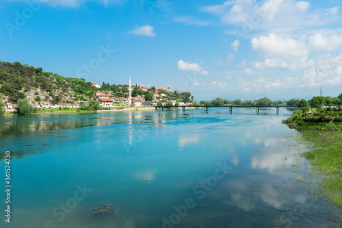 View over Shkodra city and Bojana river from Rozafa castle, Shkodra, Albania