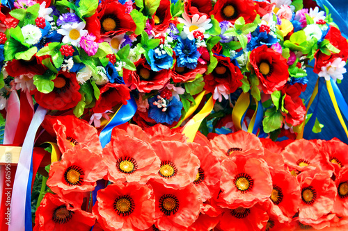 Traditional ukrainian female head-dress wreath and ribbons. In traditional Ukrainian culture, it is worn by girls and young unmarried women