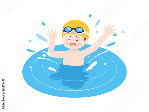 プールで溺れる少年のイラスト