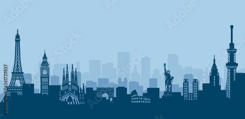 World heritage / famous landmark buildings landscape vector illustration ( side by side )