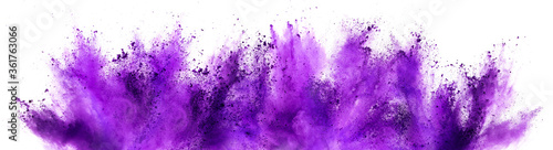 bright purple lilac holi paint color powder festival explosion isolated white background. industrial print concept background