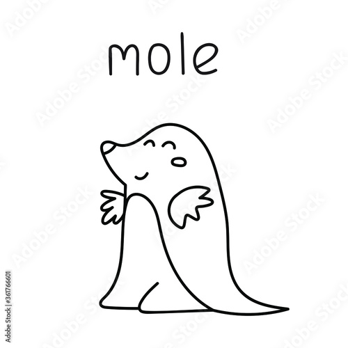 Mole animal. Outline icon illustration. Hand drawn vector graphic design on white background.