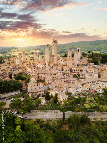 San Gimignano, medieval town from above. Tuscany, Italy