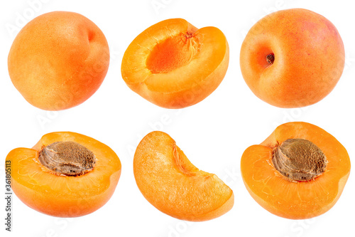 Set of apricot isolated on white background