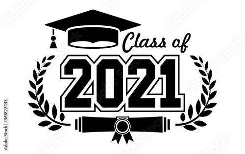 Lettering Class of 2021 for greeting, invitation card. Text for graduation design, congratulation event, T-shirt, party, high school or college graduate. Illustration, vector on transparent background