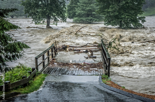Bridge washout during storm, Hurrica Irene, Quechee, Vermont