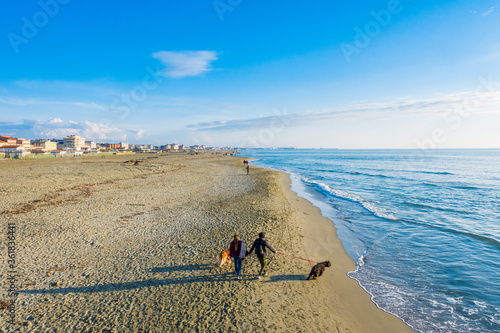 Versilia, Italy - Lido di Camaiore at sunset. Known for fashionable Riviera resorts, it consists of numerous clubs that are frequented by local celebrities.