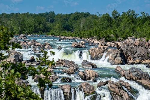 Jagged rocks, breathtaking views, and the dangerous white waters of the Potomac River at the Great Falls Park in McLean, Fairfax County, Virginia.