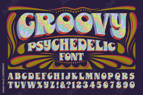 A Groovy Hippie Style Psychedelic Alphabet; This 1960s Style Font Has Multicolored Pastel Hues and 3d Effects