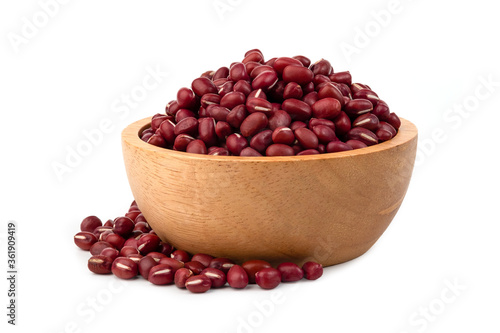 Kidney bean or Red beans in wooden bowl isolated on white background