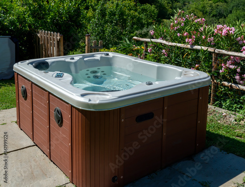 a Hydromassage in a garden in summer time