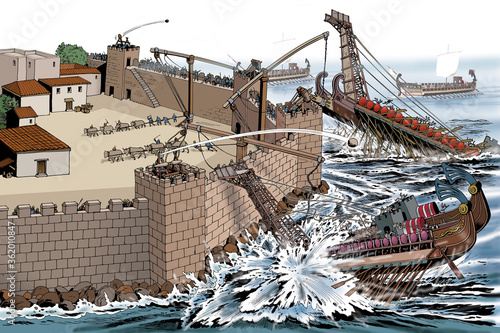 Ancient Rome - Syracuse, Roman ships attack against Archimedes' defensive machines