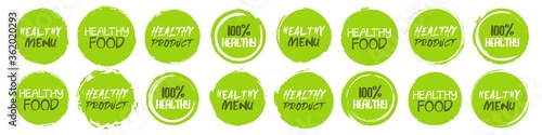 Healthy logo collection. Set of different grunge circles shapes label with different text