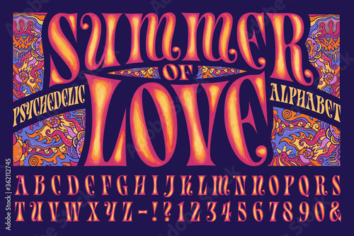 A Psychedelic Alphabet Design; This Font is in the Style of 1960s Hippie Graphics and Artwork