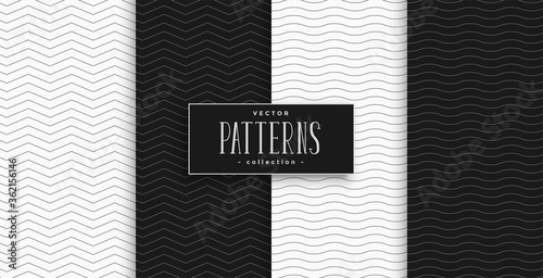 minimal black and white zigzag and wave pattern set