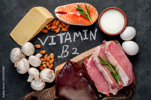 Foods High in Vitamin B2 (Riboflavin). against the background of stone