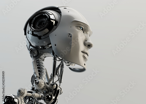 Stylish handsome cyborg head in profile / Futuristic man 3d rendering