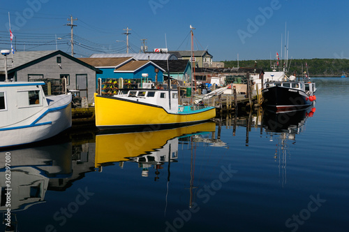 Fishing boats and lobster traps at Fishermans Cove Eastern Passage Halifax Nova Scotia