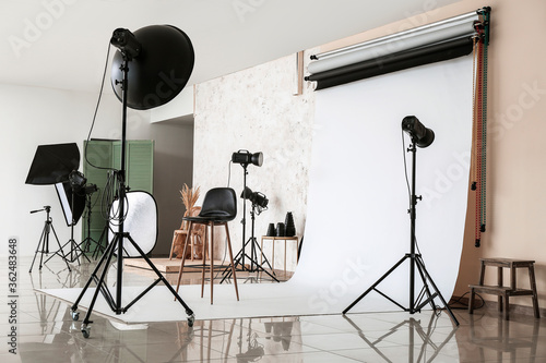 Interior of photo studio with modern equipment