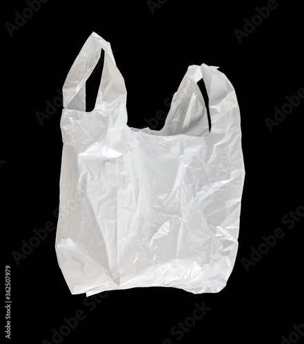 White plastic bag isolated on black background