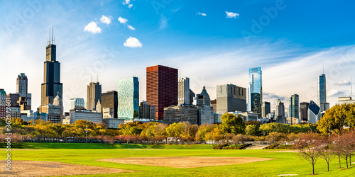 Skyline of Chicago at Grant Park in Illinois - United States