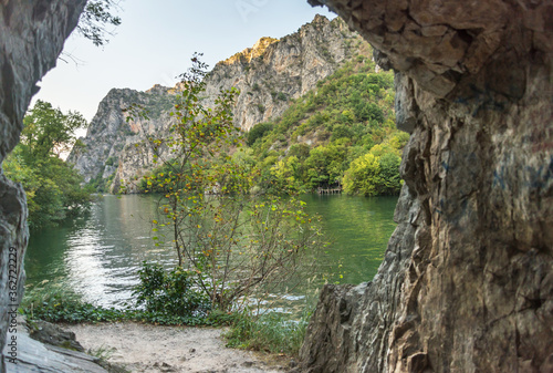 Matka Canyon lake and river,rocky archway,near Skopje,Northern Macedonia.