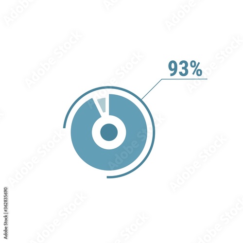 Ninety three percent chart, 93 percent circle diagram, vector design