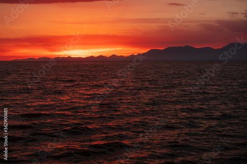 Silhouette of Gaeta's and Formia's Coastline during sunset, Italy