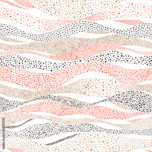 Wavy seamless pattern in polka dot style. Cute vintage summer print. Vector illustration.